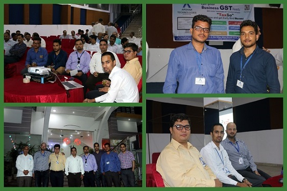 Collage of photographs of Arohar Technologies team members at Taxso launch event